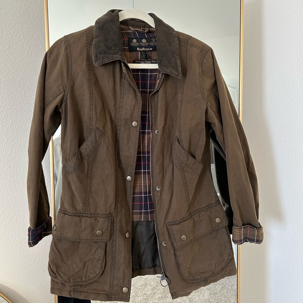Barbour Brown Waxed Cotton Jacket with Corduroy Collar